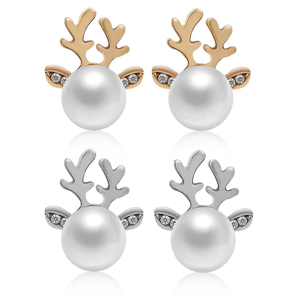 Christmas Pearl Deer Earrings Ear Stud - Thejewellerystyle