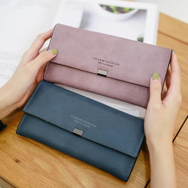 2019 Ladies Scrub Matte Leather Long Wallet - Thejewellerystyle