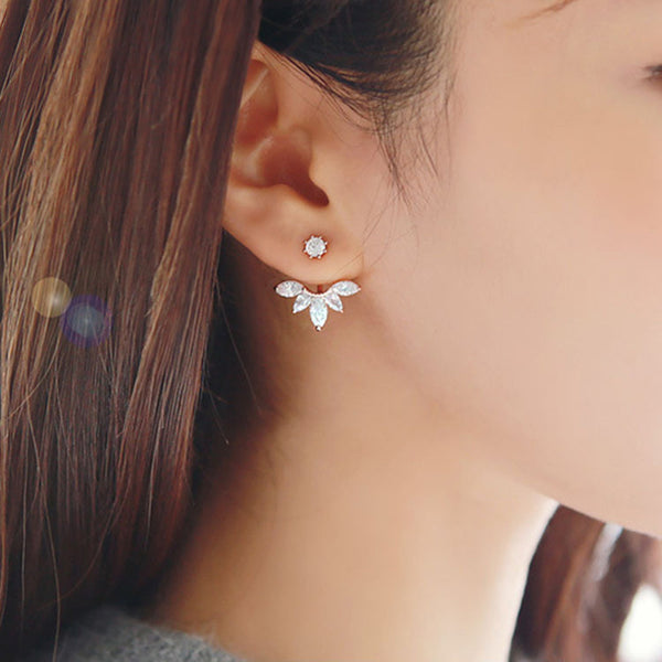Crystal Ear Cuff Clip Leaf Stud Earrings - Thejewellerystyle