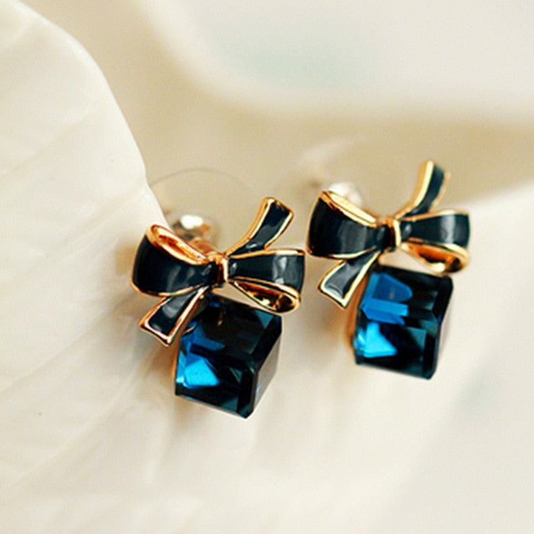 Bow knot Cubic Green Blue Crystal Earrings - Thejewellerystyle