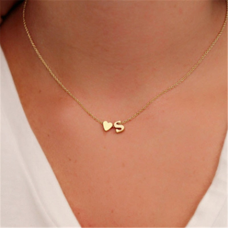 Fashion Tiny Dainty Heart Initial Necklace - Thejewellerystyle