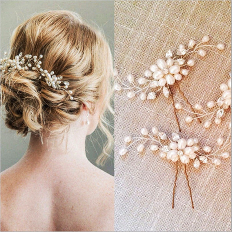 Wedding Crystal Pearl Flower Hair Pins - Thejewellerystyle