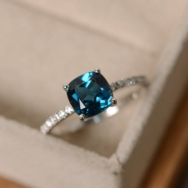 Square Sky Blue Stone Rings For Women - Thejewellerystyle