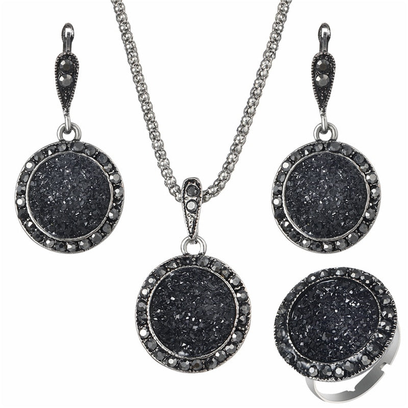 Black Gem Jewelry Set Fashion - Thejewellerystyle